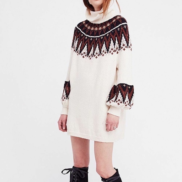 Free People Scotland Sweater Mini Dress Cream Brown S - Picture 3 of 11